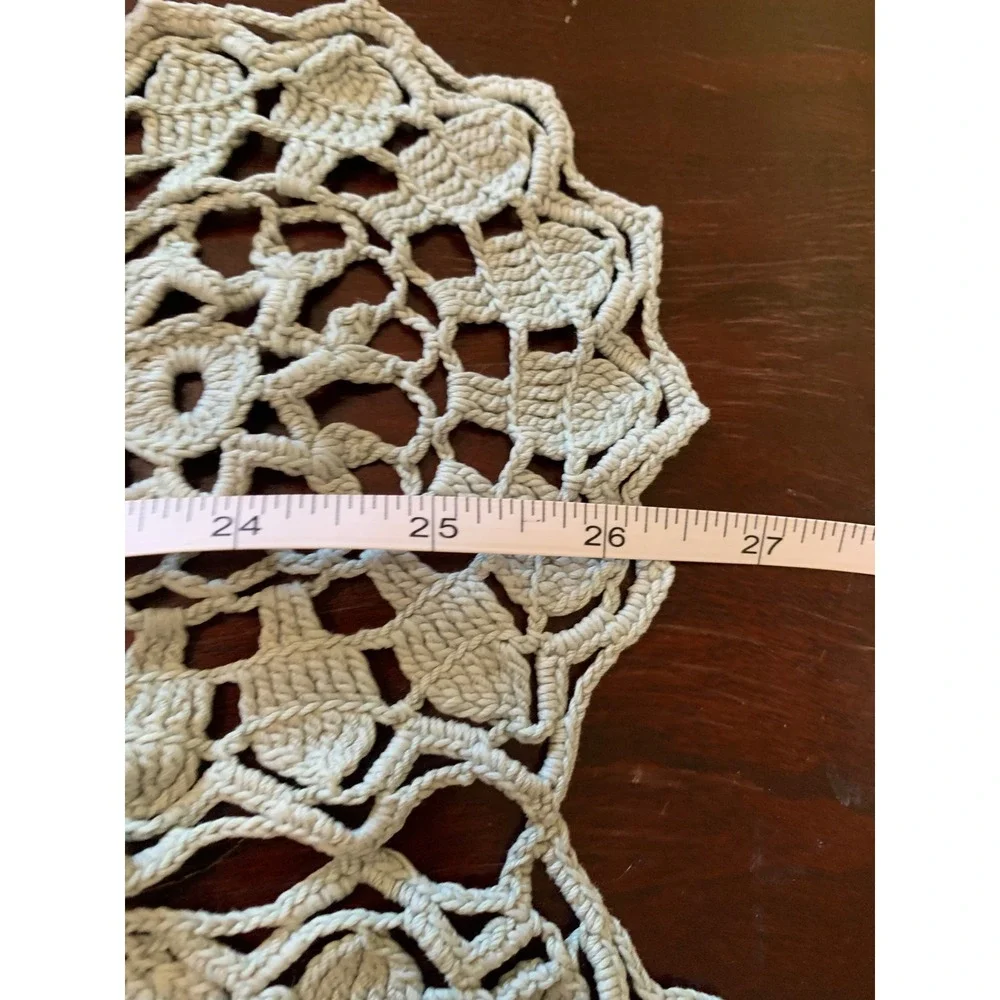 Vintage Handmade Crochet Lace Table Runner Sage Green Cotton Floral Doily 26